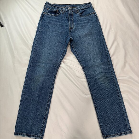 Levis 501 Red Tab Vintage Straight Leg Button Fly All Cotton Blue Jeans 31X30 - Picture 1 of 7